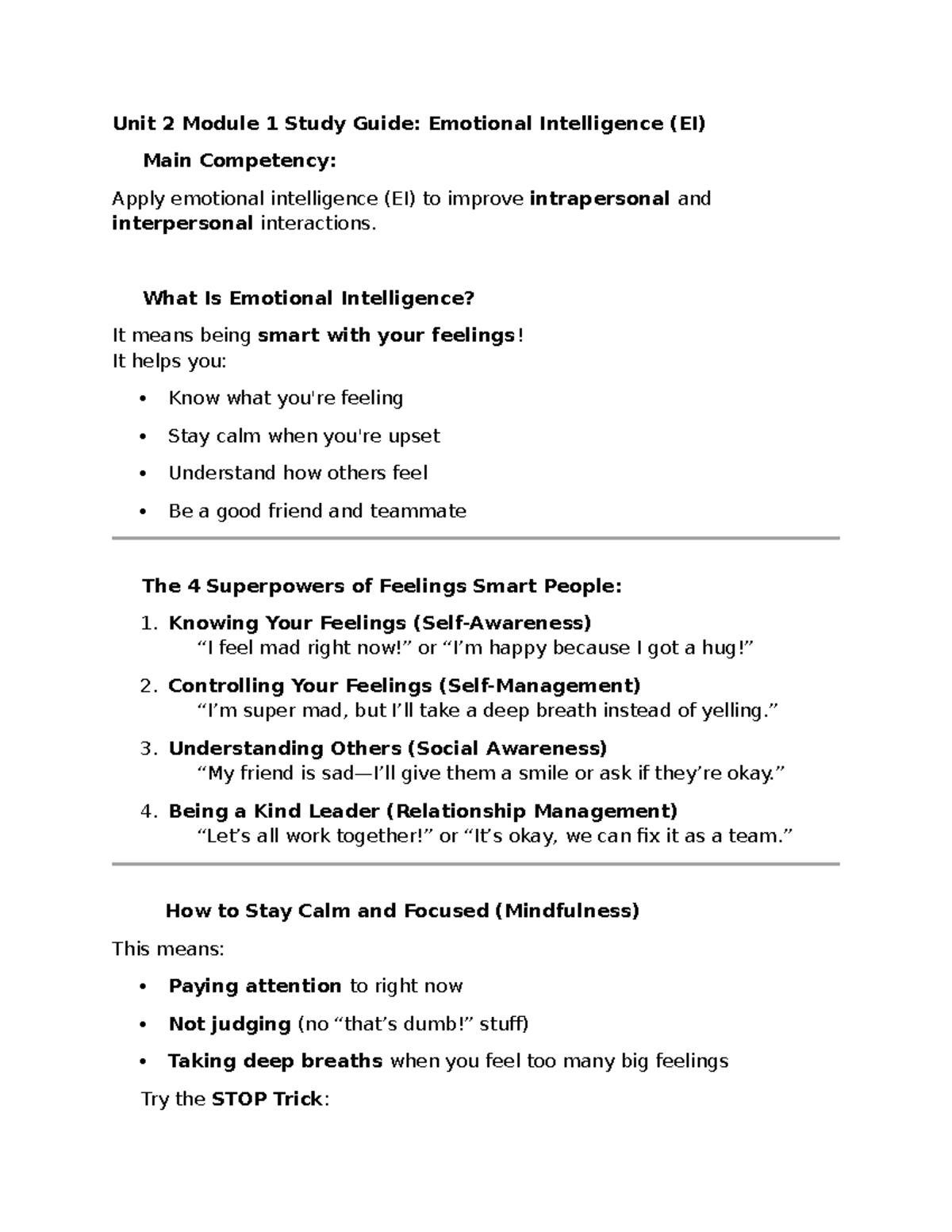 Unit 2 Study Guide: Emotional and Cultural Intelligence Essentials ...