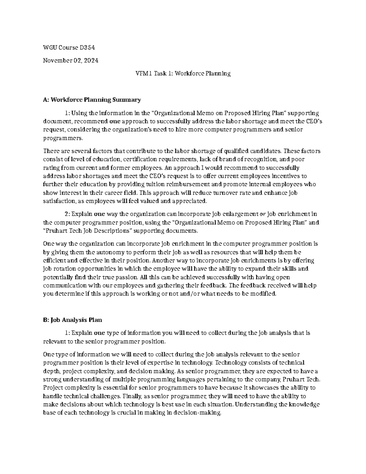 Revised - Talent Acquisition D354: Workforce Planning & Job Analysis ...