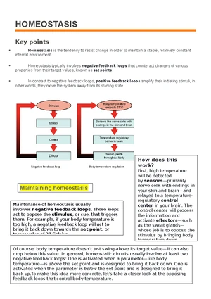 Homeostasis Mechanisms - Study Notes & Assignments - Studocu