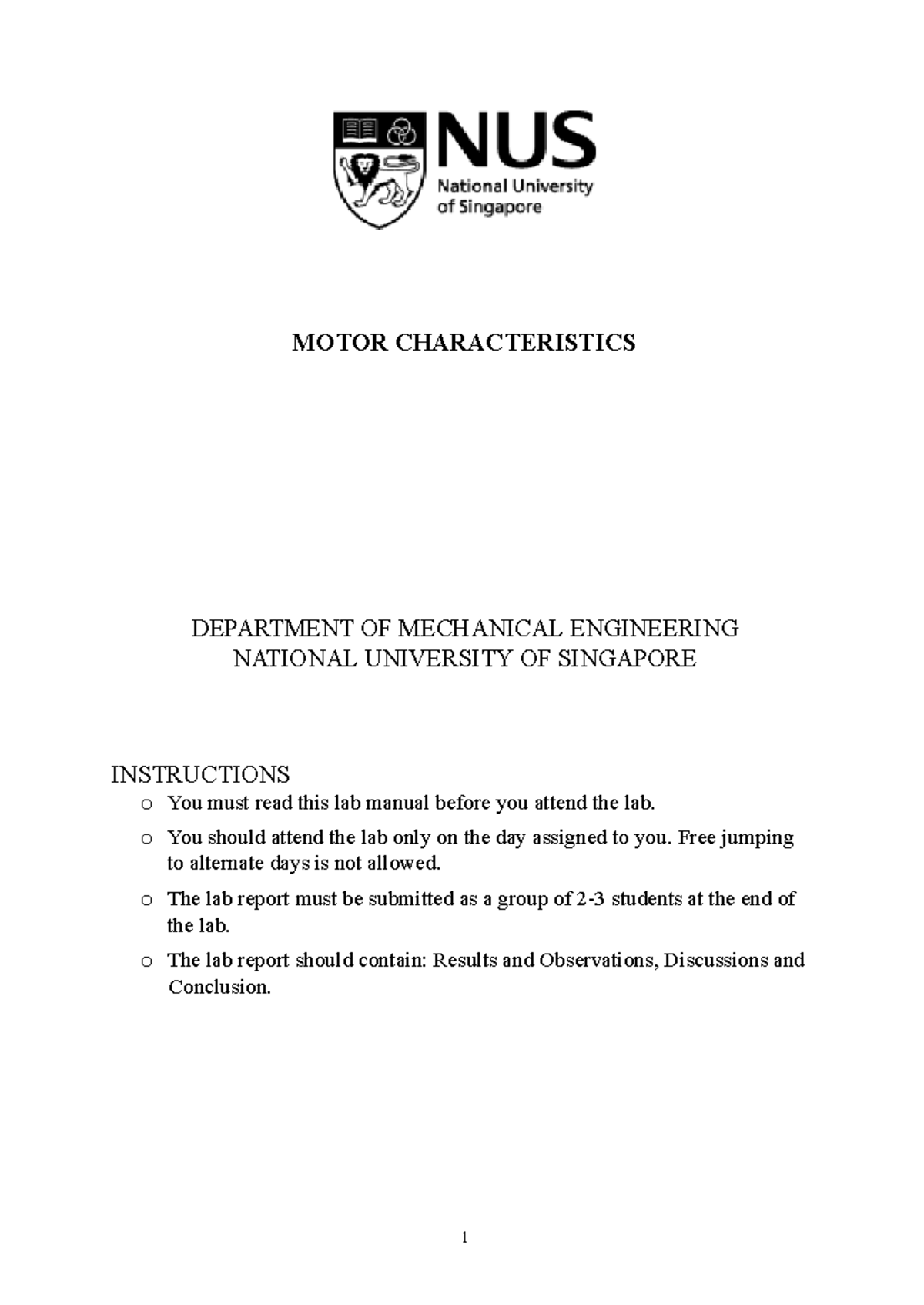 Motor Characteristics Lab (ME 101) - DC & AC Motor Experiments - Studocu