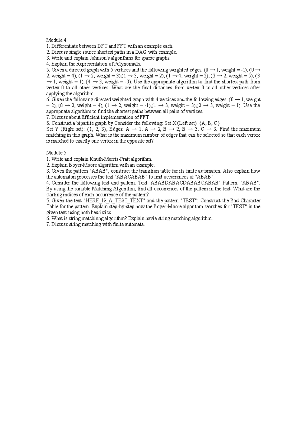 M. Tech Qbank: DFT vs FFT, Shortest Paths, and String Matching - Studocu