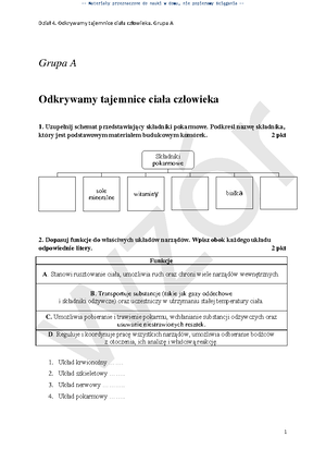 Tajemnice Przyrody - Klasa 4 - Dział 4 - Test - Grupa A | strona 1 z 2
