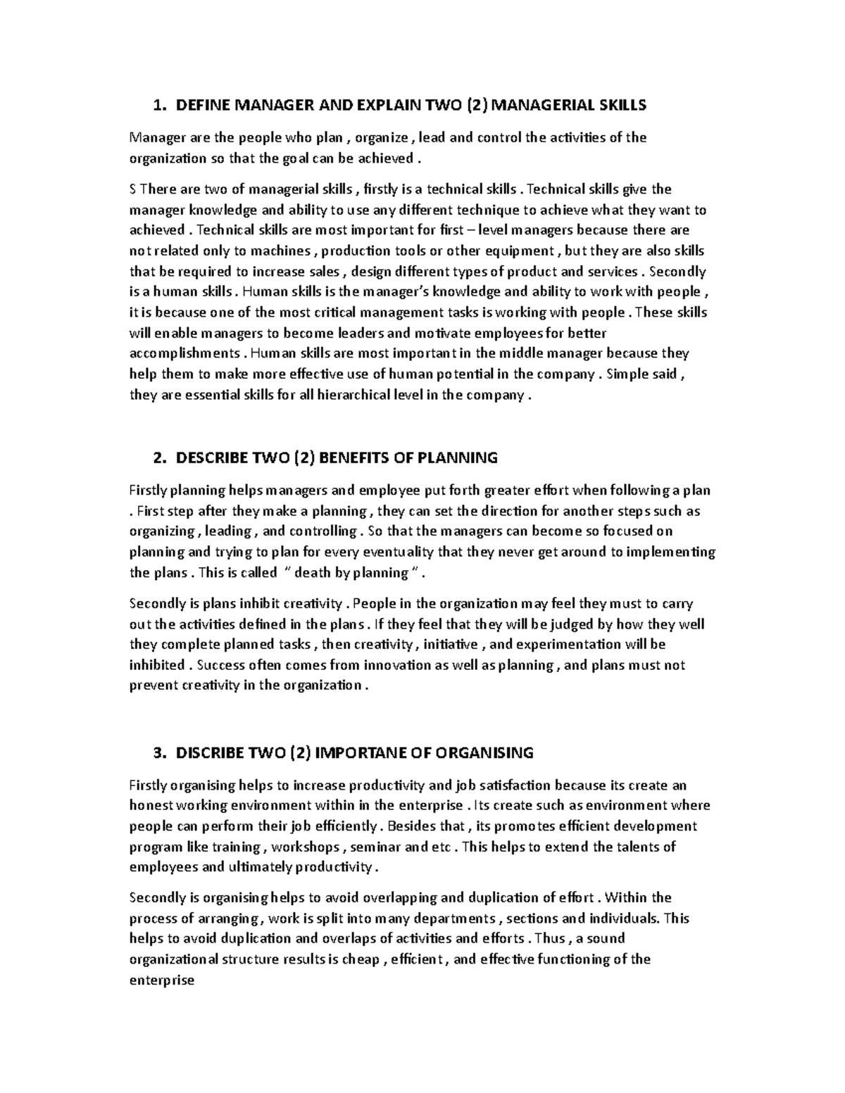 PAD 101 Exercise: Managerial Skills, Benefits of Planning & Organizing ...