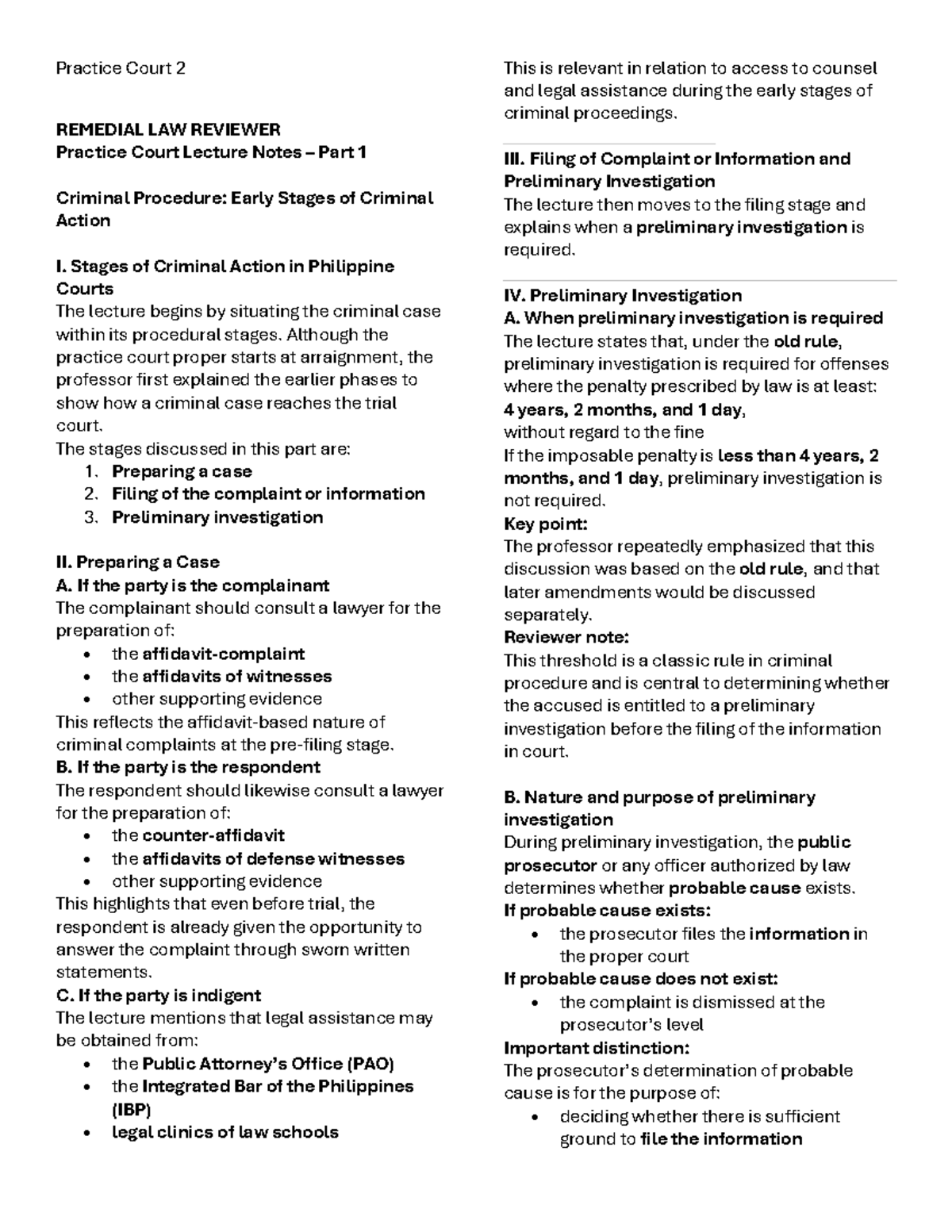 PRCO 2 Lecture Notes: Remedial Law Review on Criminal Procedure - Studocu