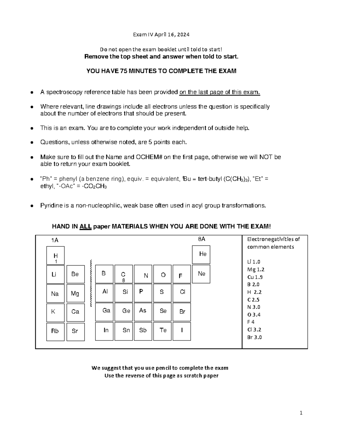 Spring 2024 CHEM 101 Exam IV Review and Key - Studocu