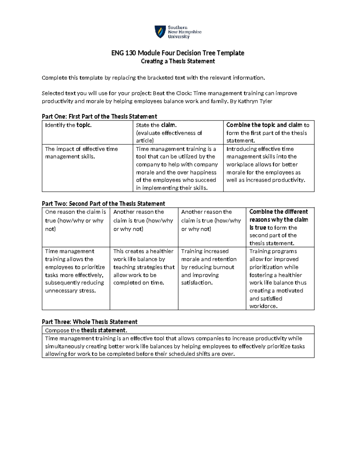 ENG 130 Module Four Thesis Statement Development on Time Management ...