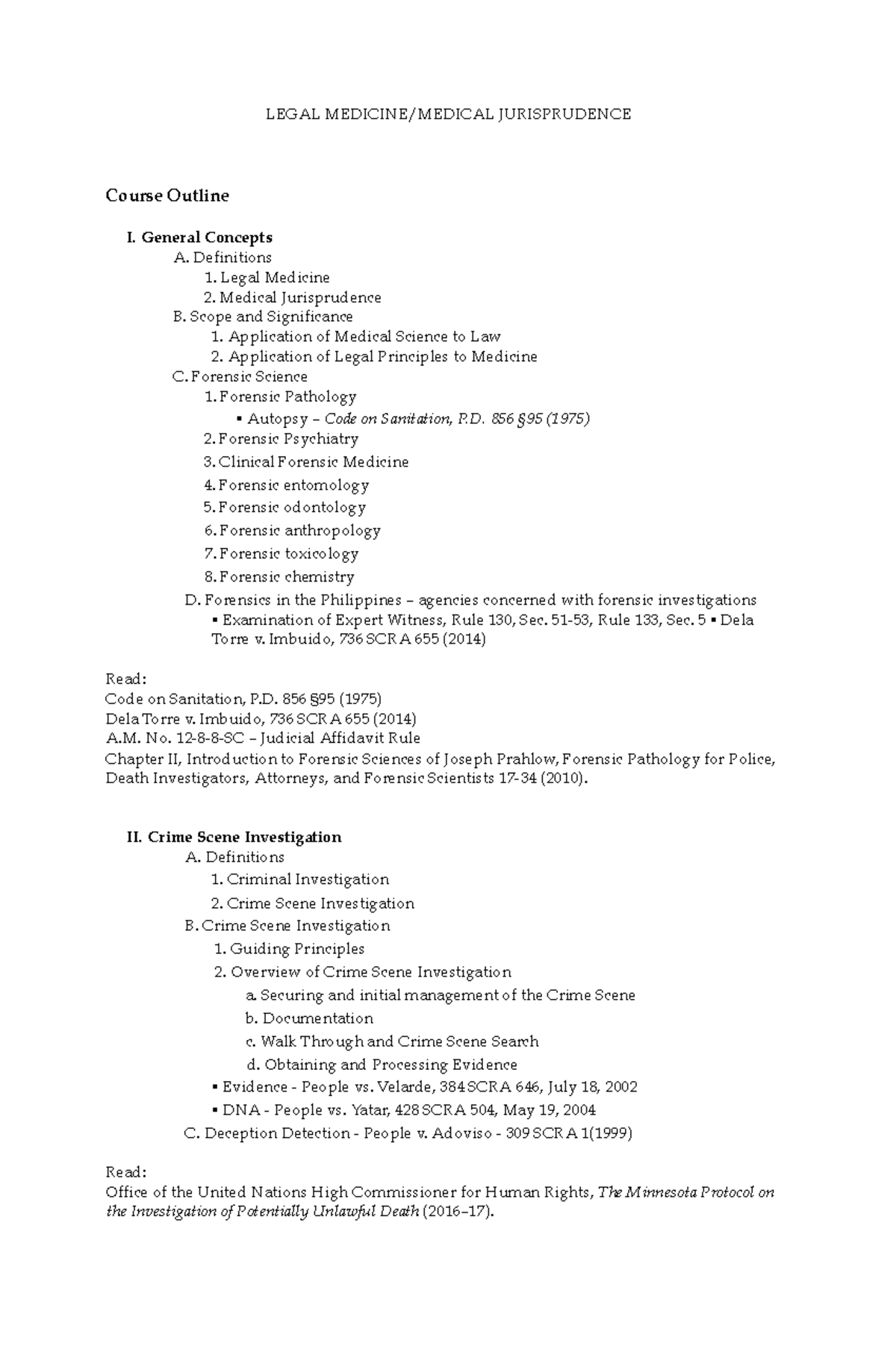 Legal Medicine & Forensic Science Syllabus (LEGJUR 3F) - Studocu