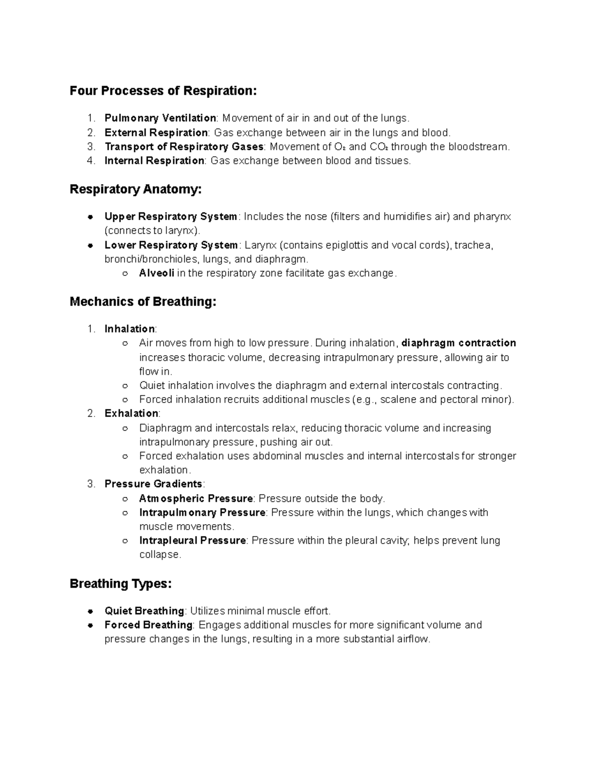 Anatomy & Physiology of the Respiratory System - Exam 4 Study Notes ...