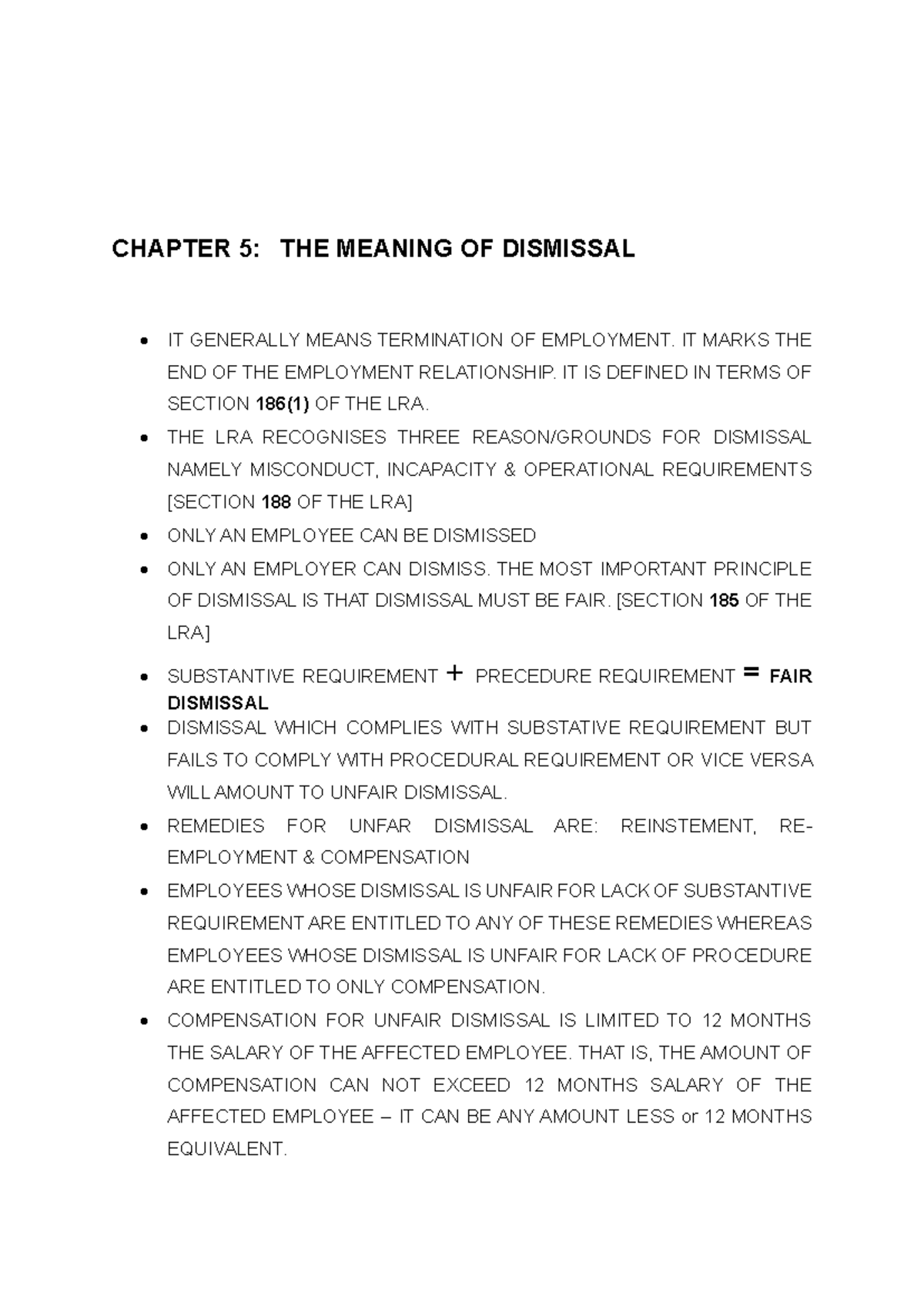 MRL3702 Chapter 5: Understanding Dismissal and Fairness in Employment ...