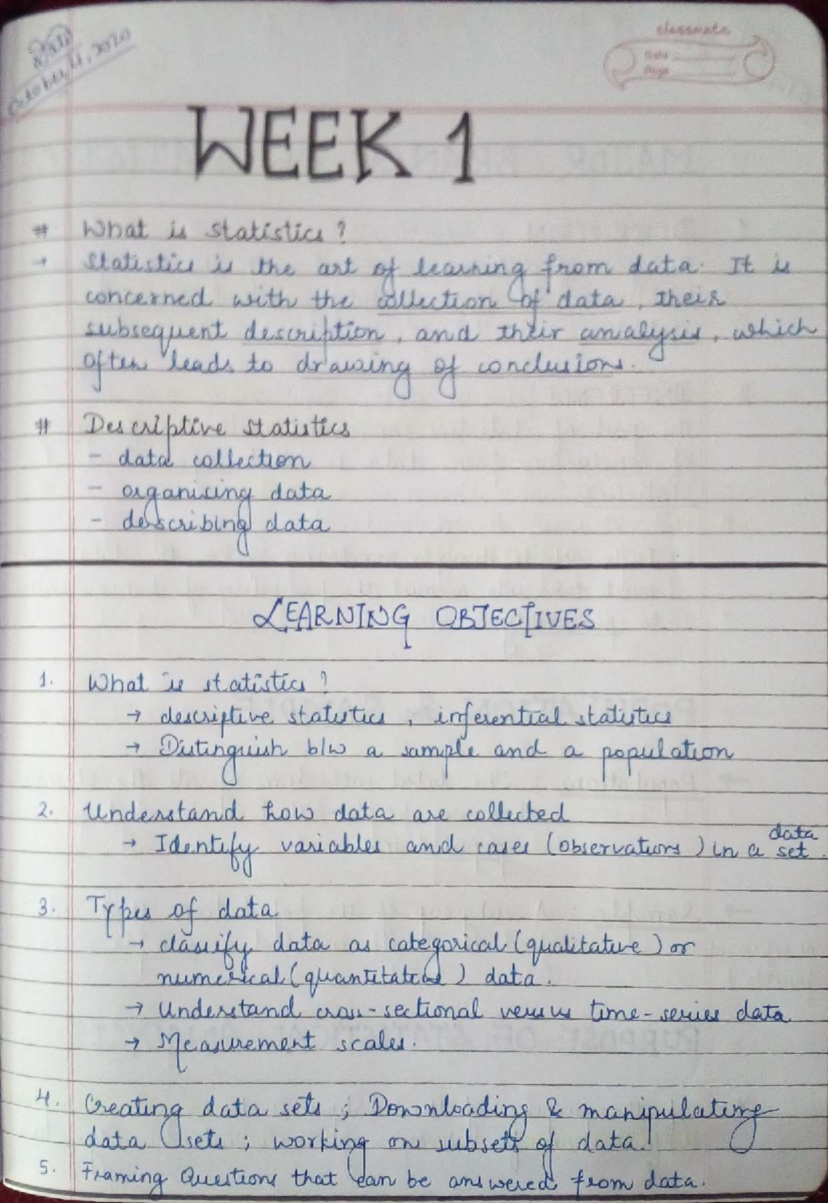 Statistics Overview: Week 1-3 Concepts and Data Analysis (Course Code ...