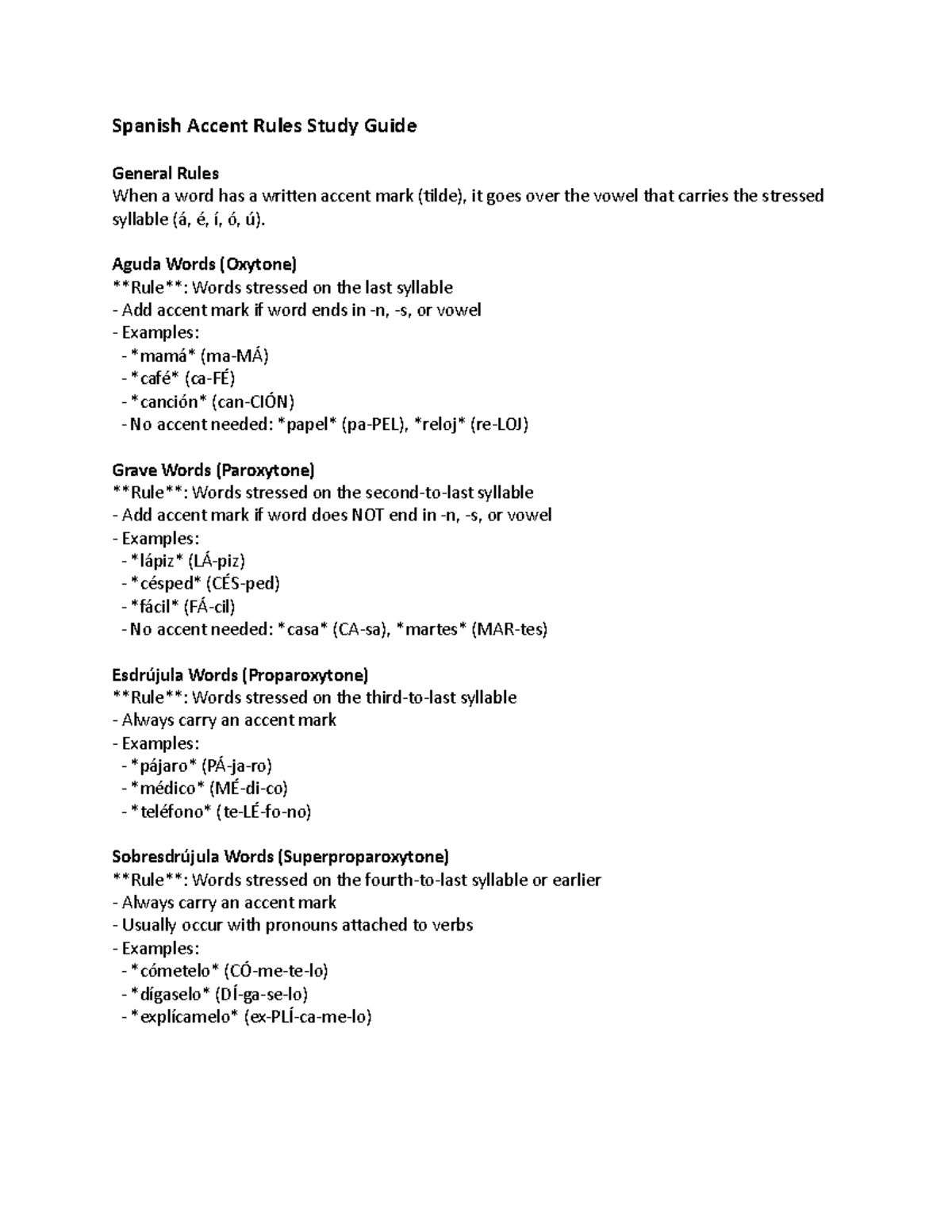 Spanish Accent Rules Study Guide: Key Concepts & Examples - Studocu