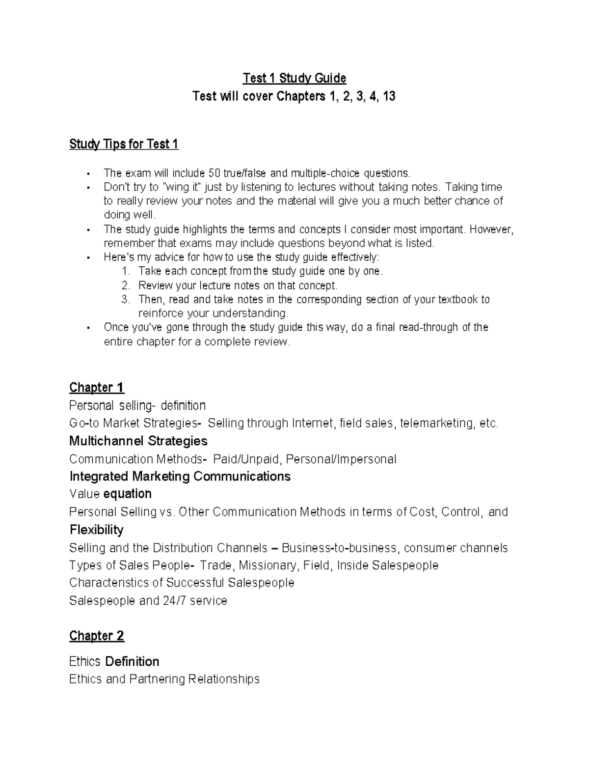 Test 1 Study Guide: Key Concepts from Chapters 1-4 - Studocu