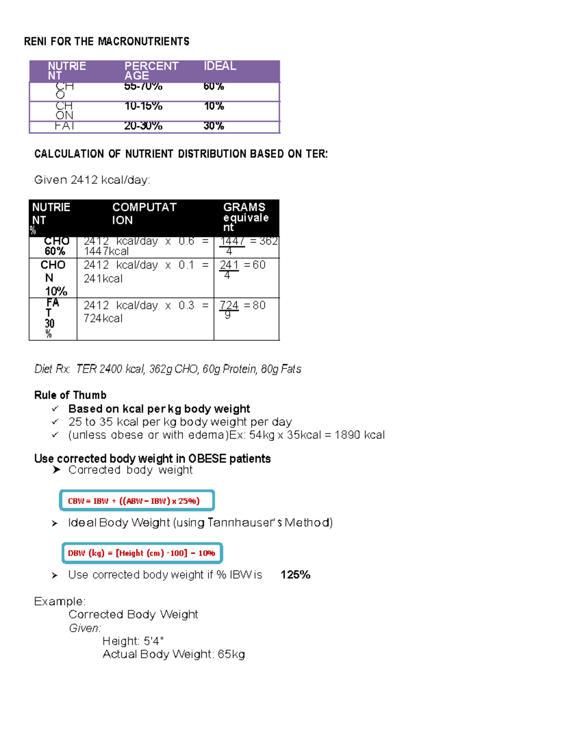 RENI FOR MACRONUTRIENTS: CALCULATING DAILY VALUES & DISTRIBUTION - Studocu