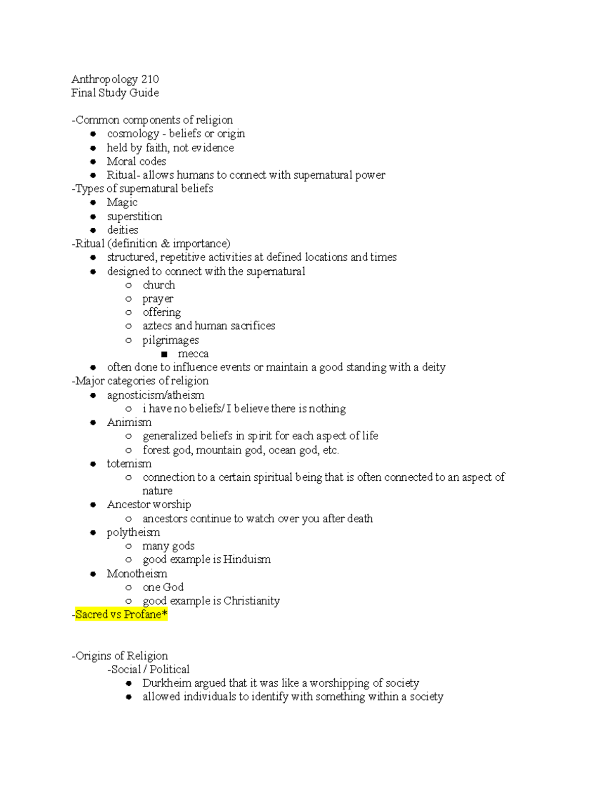 ANTH 210 Final Study Guide: Key Concepts and Themes for 2024 - Studocu