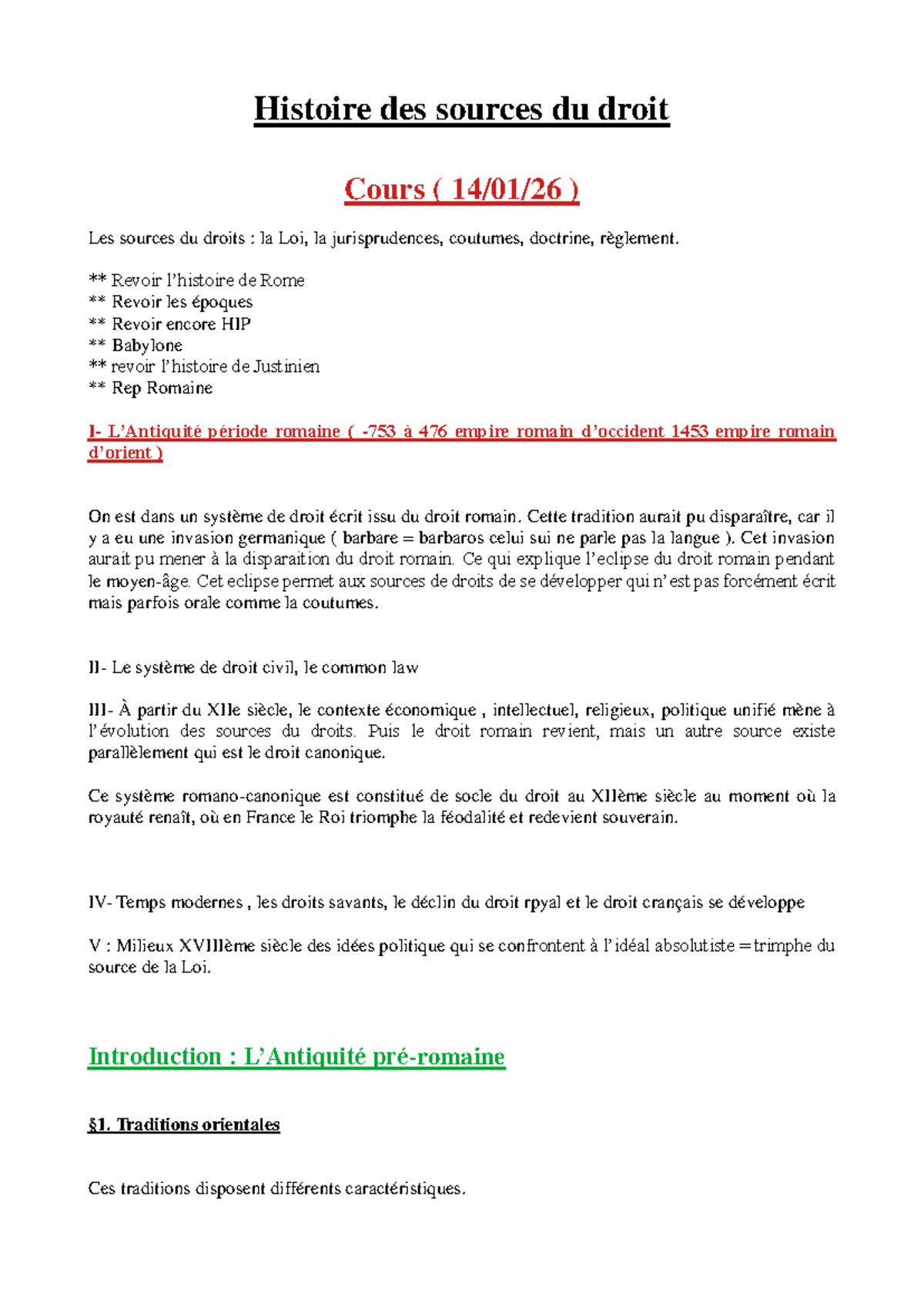 Histoire des Sources du Droit CM : Évolution et Traditions Juridiques ...