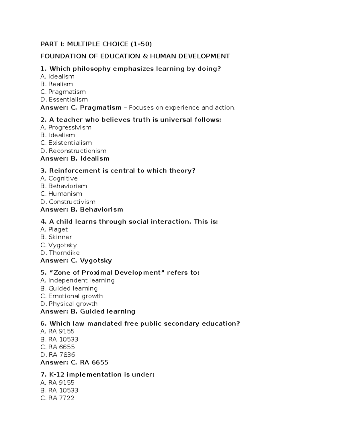 PROF-ED Sample Reviewer: Foundations of Education & Human Development ...