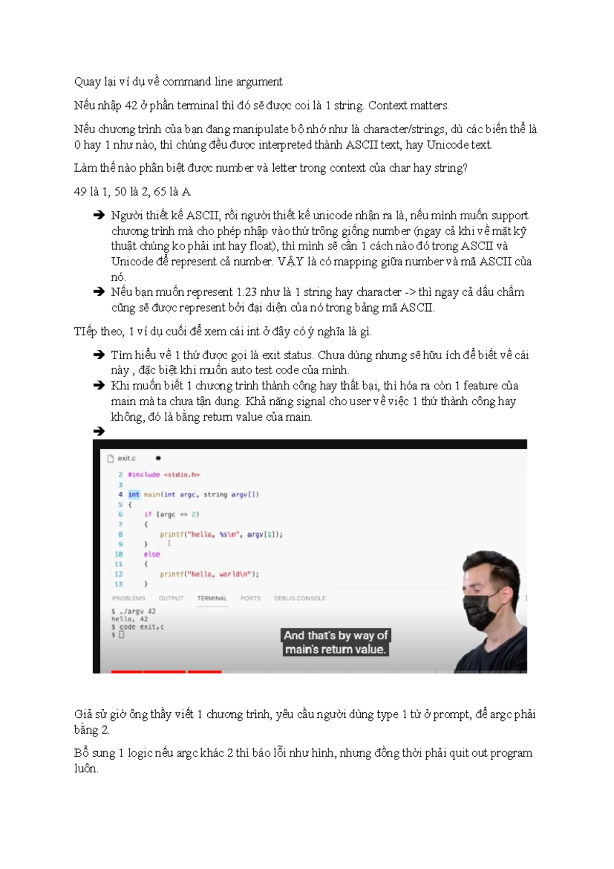 Lưu ý về Command Line Argument và Exit Status trong Lập Trình - Studocu