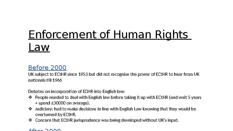 Enforcement of Human Rights Law in the UK: ECtHR Insights and Case ...