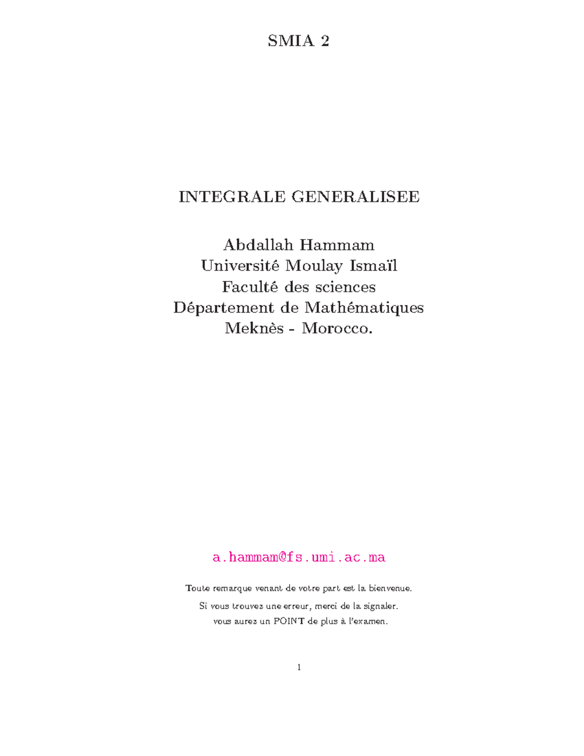 Chapitre 2 - SMIA 2 : Intégrales Généralisées et Critères de ...