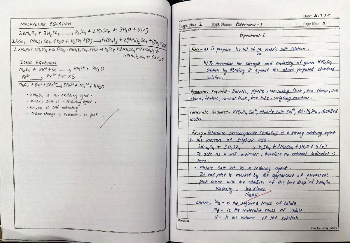 Chemistry Lab 1: Practical Notes on Titration and Reactions - Studocu