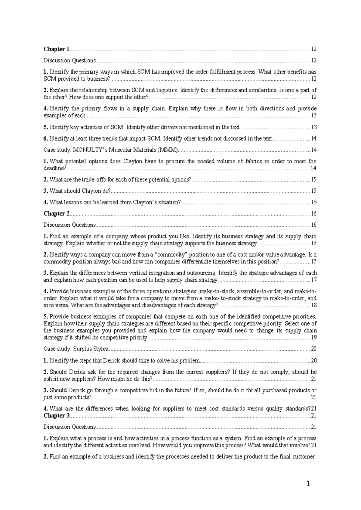 Supply Chain Management (SCM) Chapter 1-13 Discussion Questions and ...