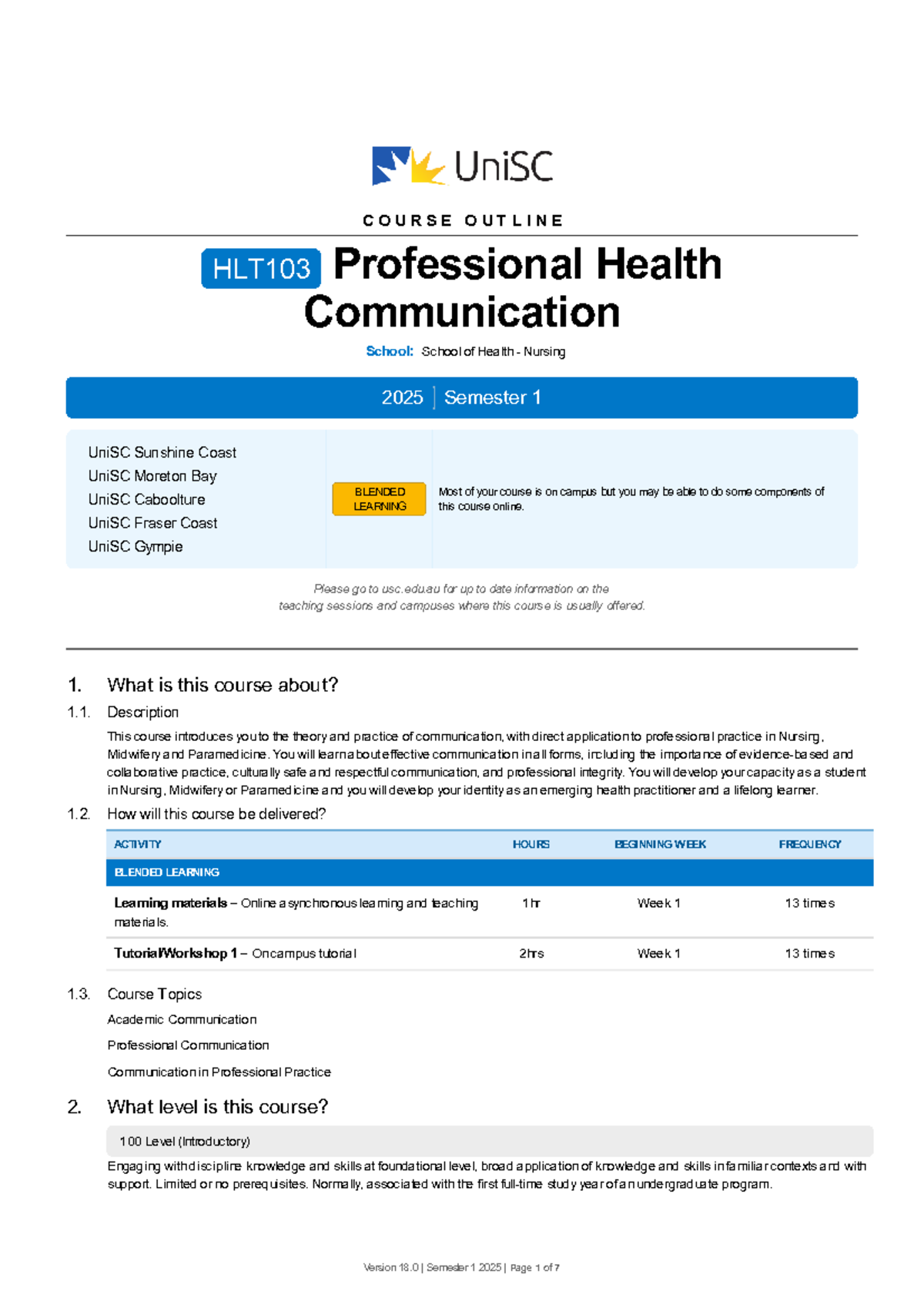 HLT103 Course Outline: Professional Health Communication 2025 - Studocu