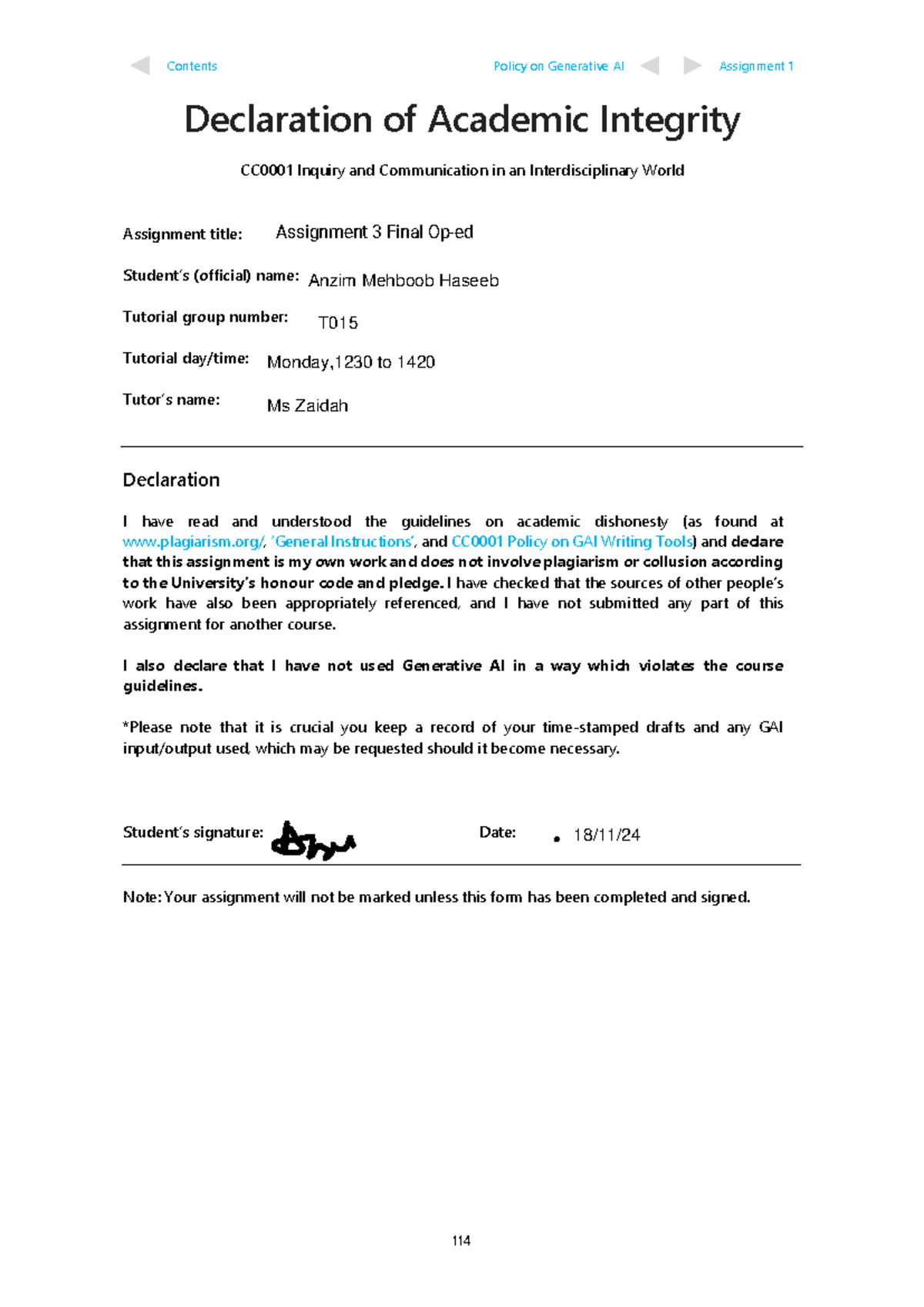 CC0001 (S) - updated 16 Jul '24 - Contents Policy on Generative AI ...