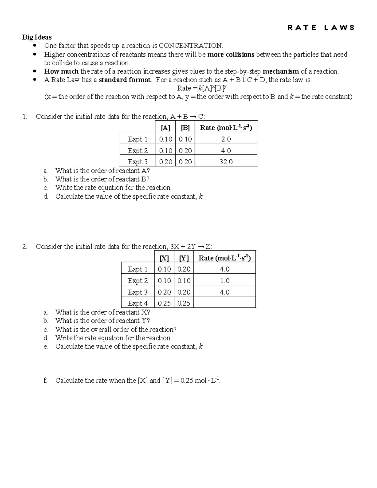 RATE LAWS: Key Concepts and Practice Problems (Chem 101) - Studocu