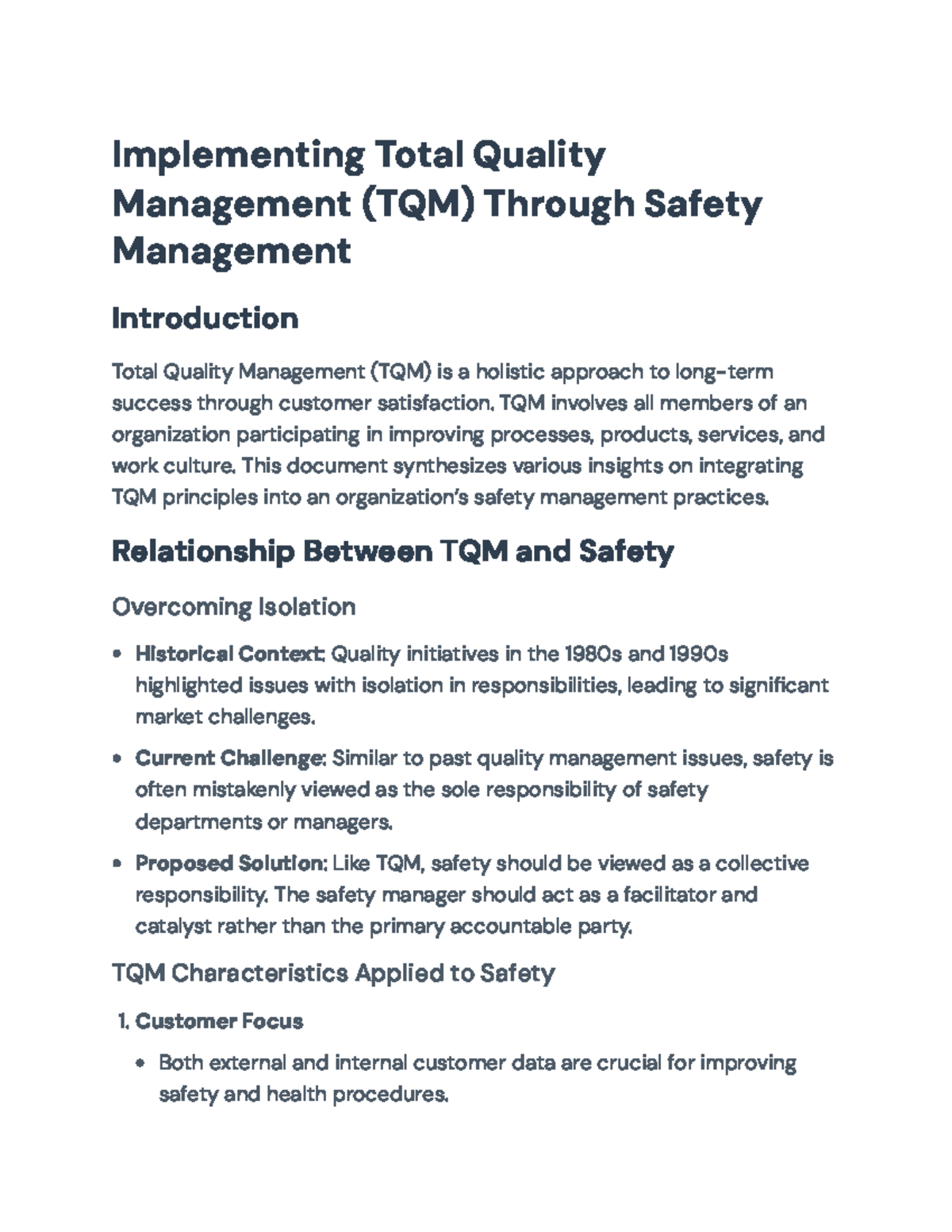 Integrating TQM and Safety Management in Occupational Health Practices ...
