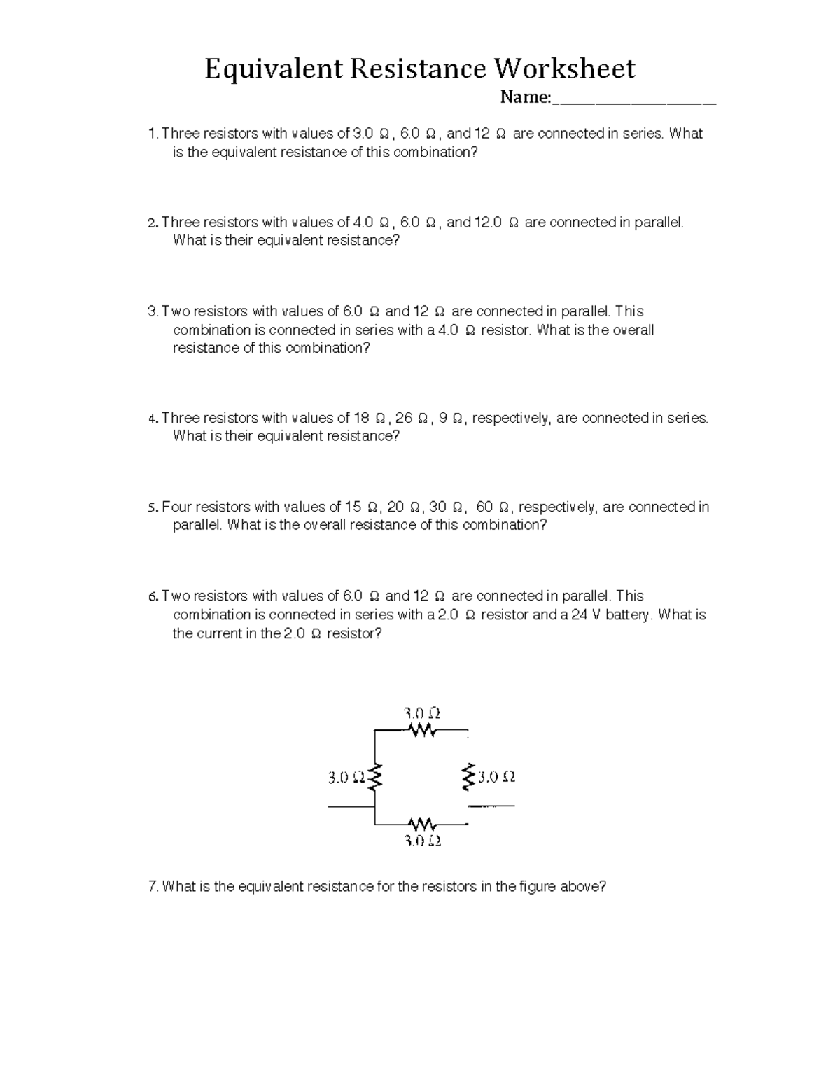 Equivalent Resistance Worksheet 1: Series and Parallel Resistors - Studocu
