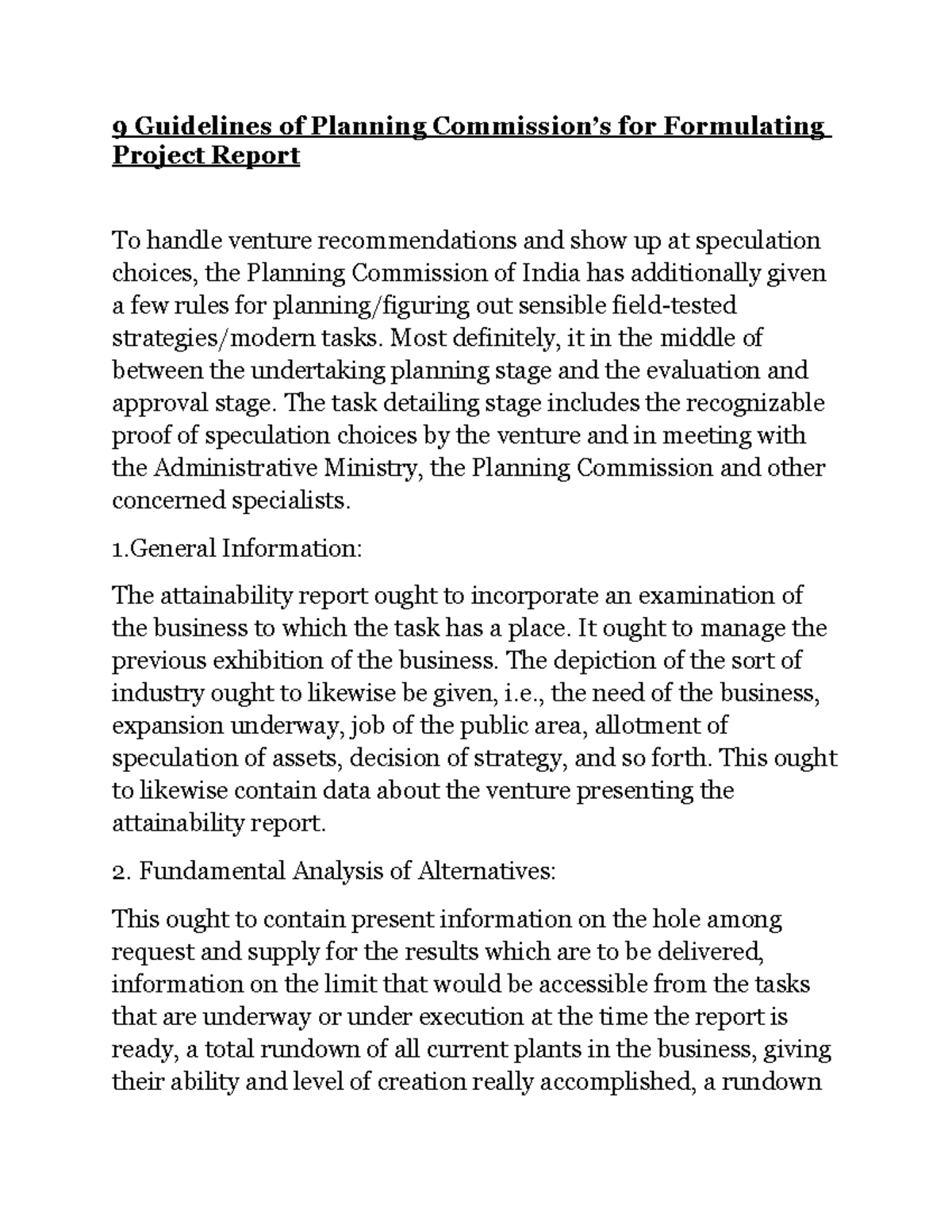 9 Guidelines of Planning Commission’s for Formulating Project Report ...