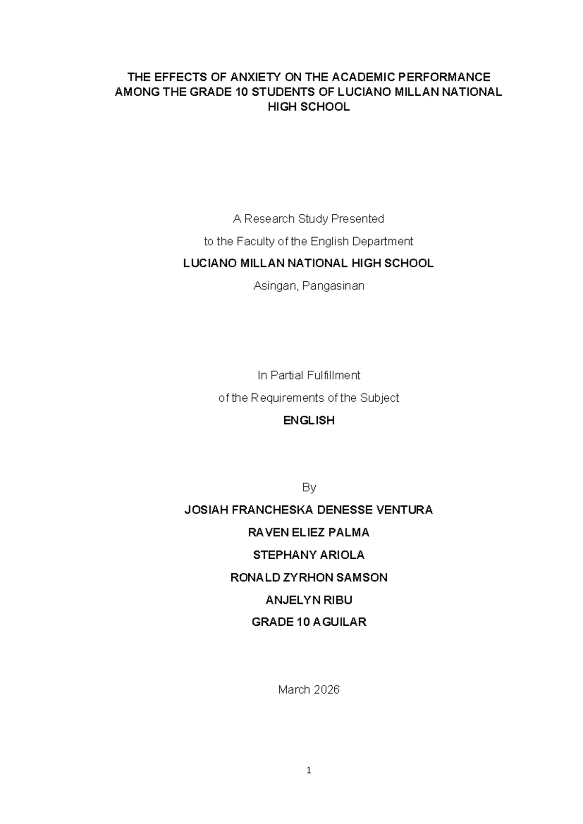 Effects of Anxiety on Academic Performance of Grade 10 Students at ...