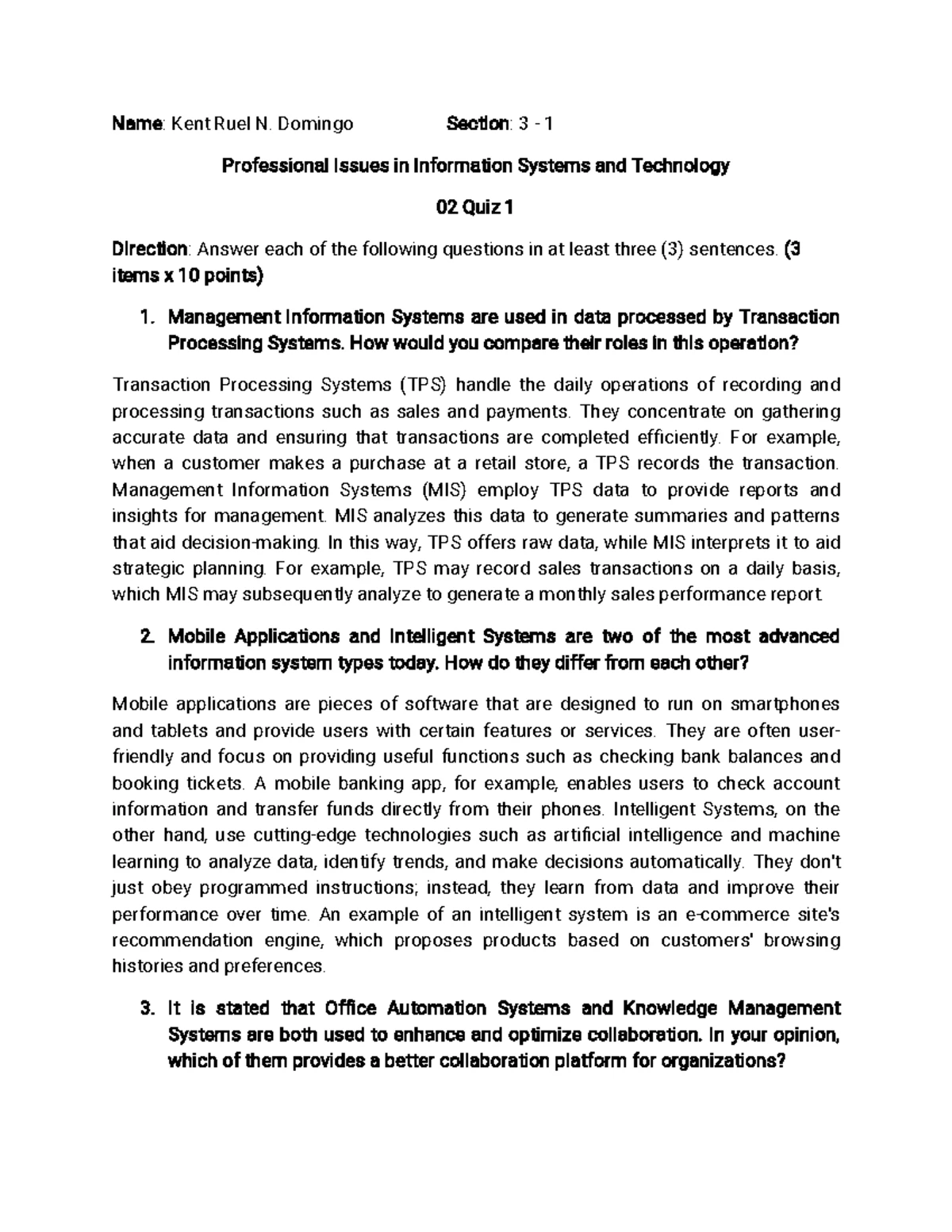 Professional Issues in Info Systems - Piist 01 Activity 1 - Studocu