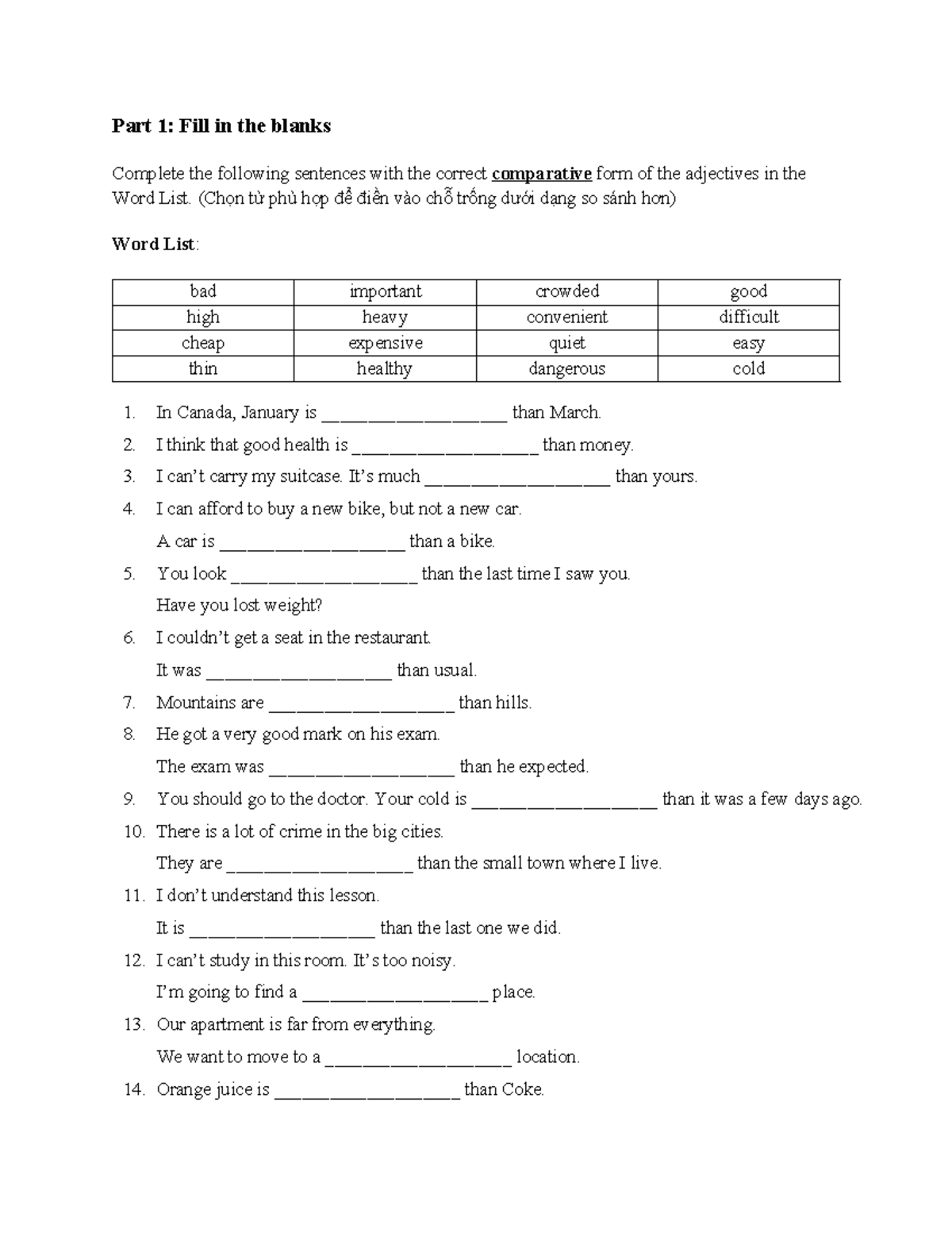 Grammar Comparisons: Completing Comparative and Superlative Forms - Studocu