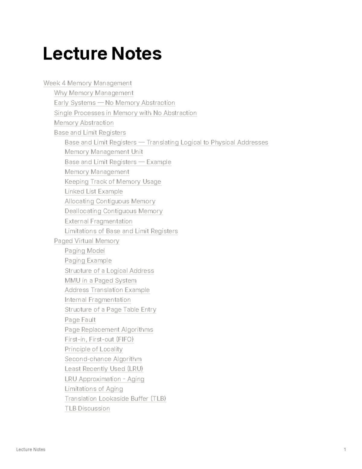 COMP30023 Week 4 Lecture Notes on Memory Management Techniques - Studocu