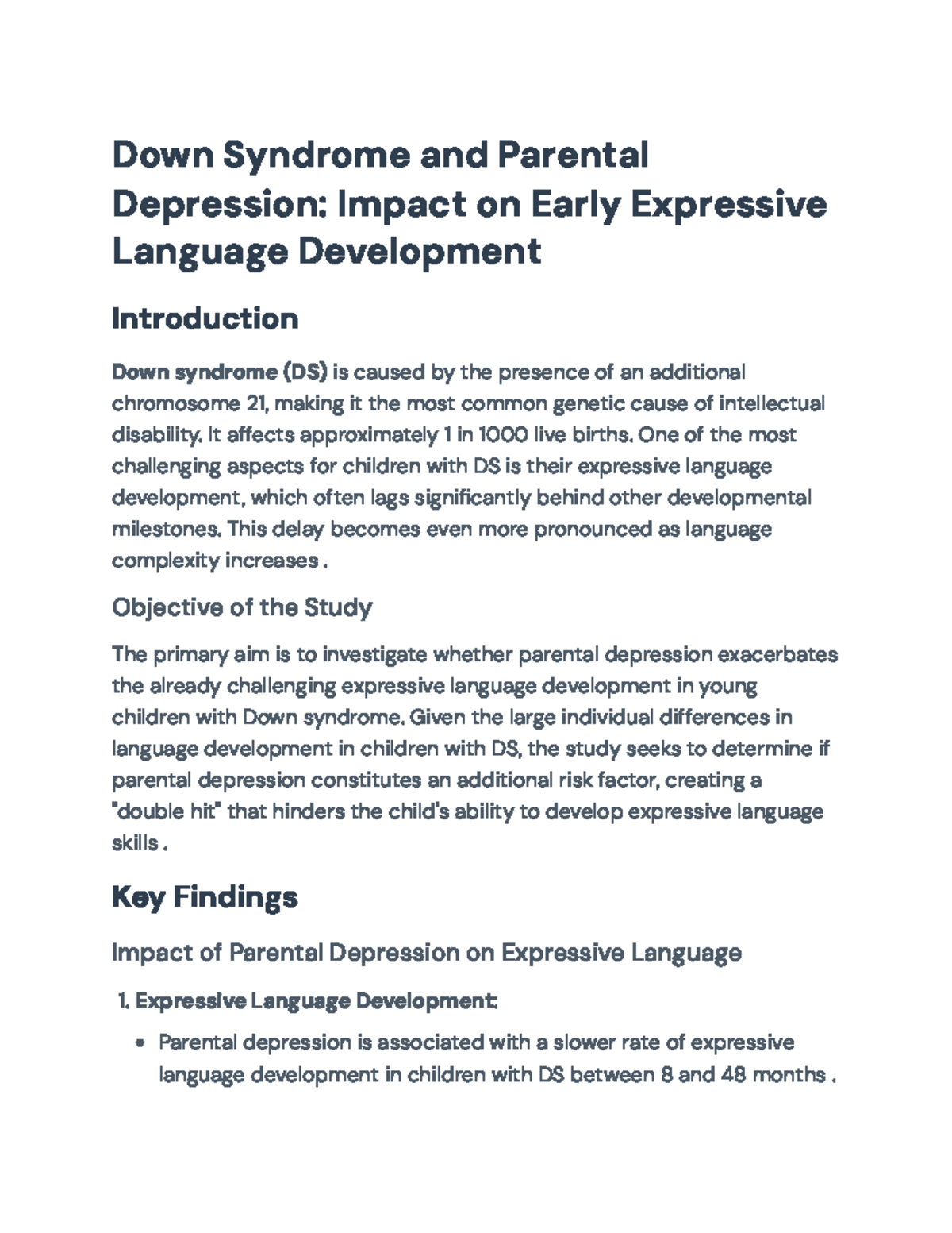 Impact of Parental Depression on Expressive Language in Children with ...
