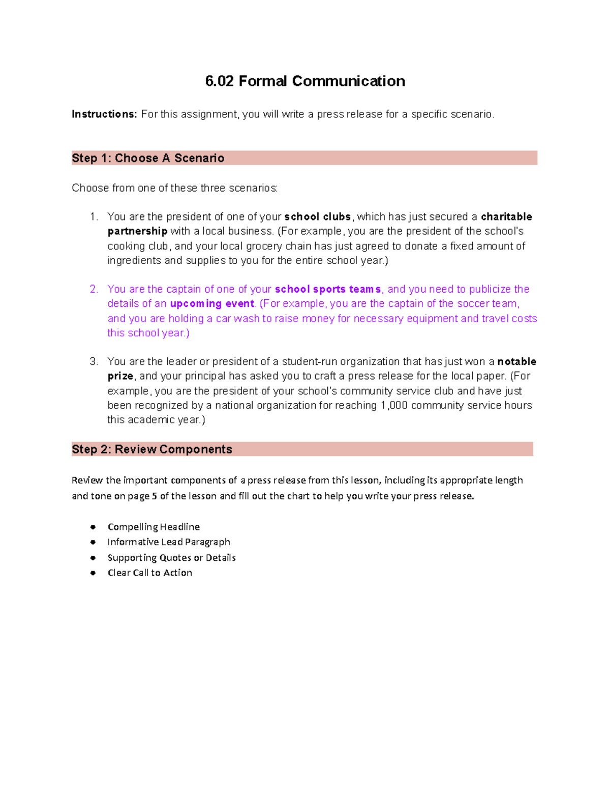 6.02 Press Release Assignment: Crafting Effective Announcements - Studocu