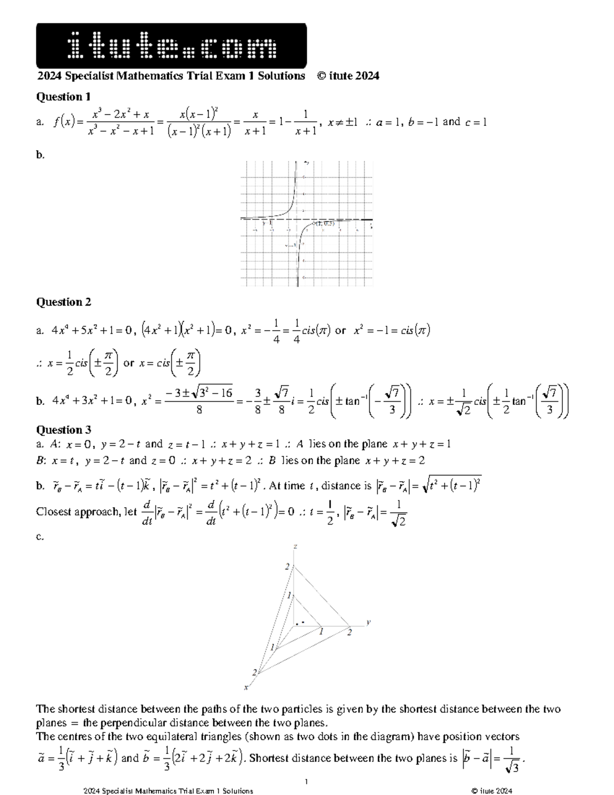 2024 Specialist Mathematics Trial Exam 1 Detailed Solutions - Studocu