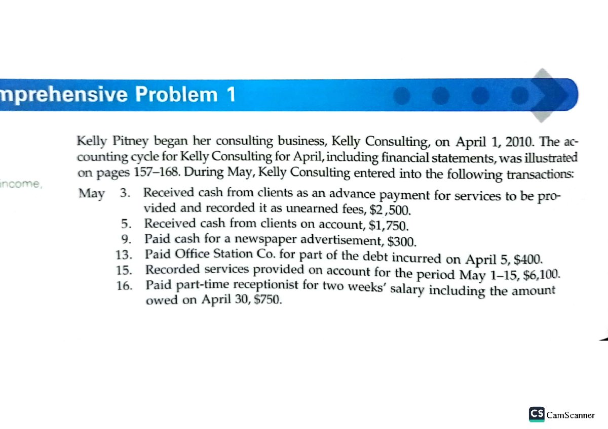 Comprehensive Problem 1: Completing the Accounting Cycle for Kelly ...