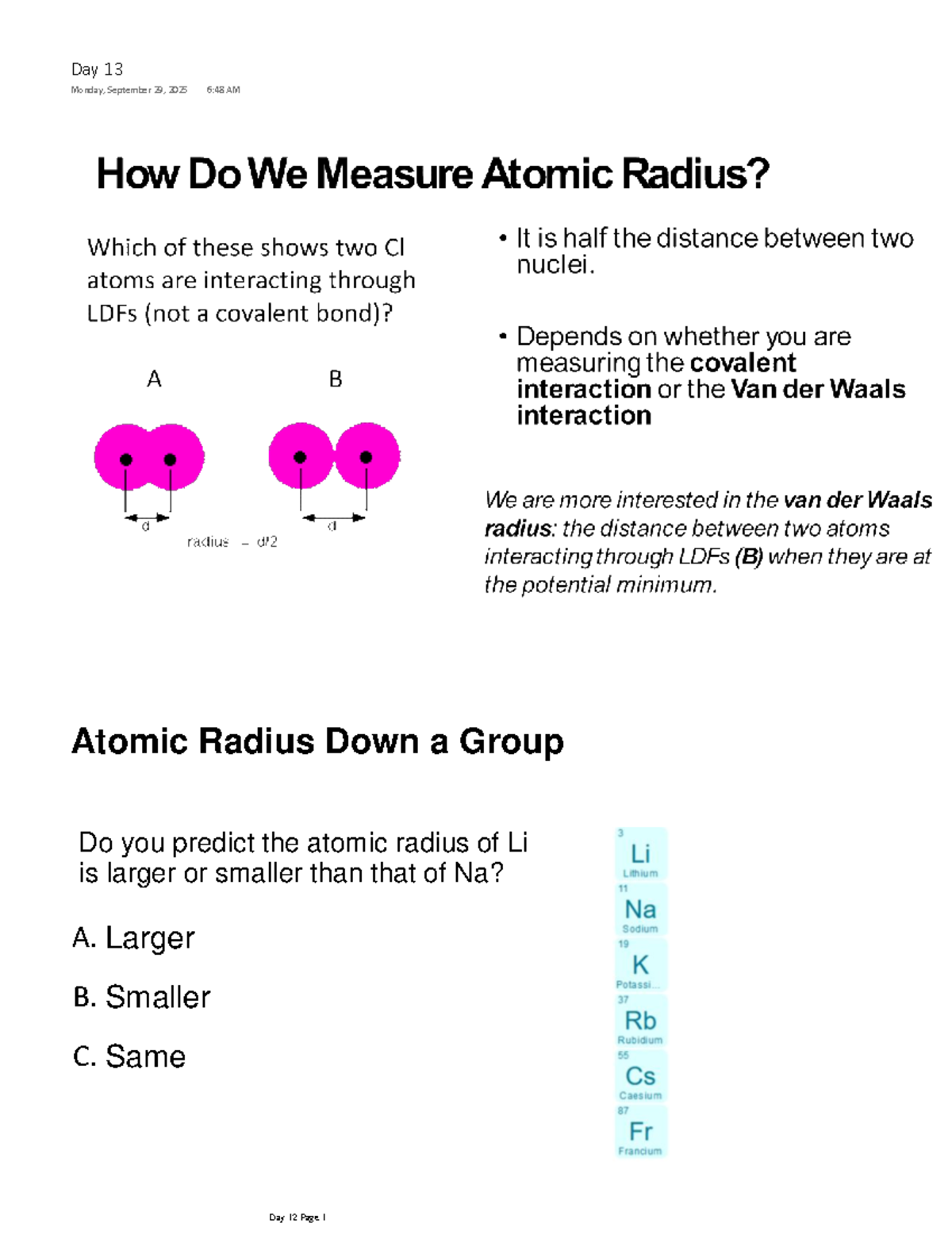 Atomic Radius Trends and Predictions in CHEM 101 - Studocu
