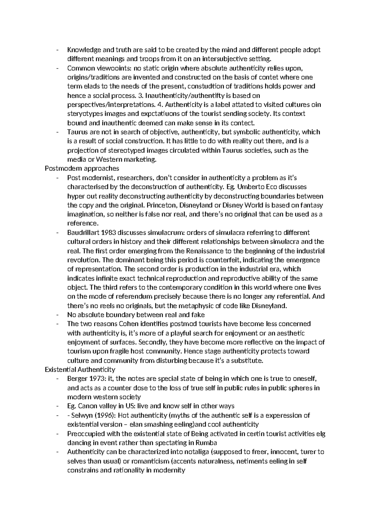 Studoc 3 - Notes on Authenticity and Inauthenticity in Tourism - Studocu