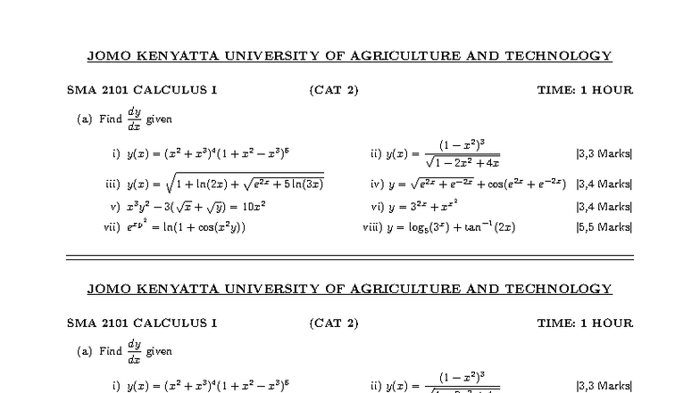 SMA 2101 CALCULUS I - December 2025 CAT 2 Exam Solutions - Studocu