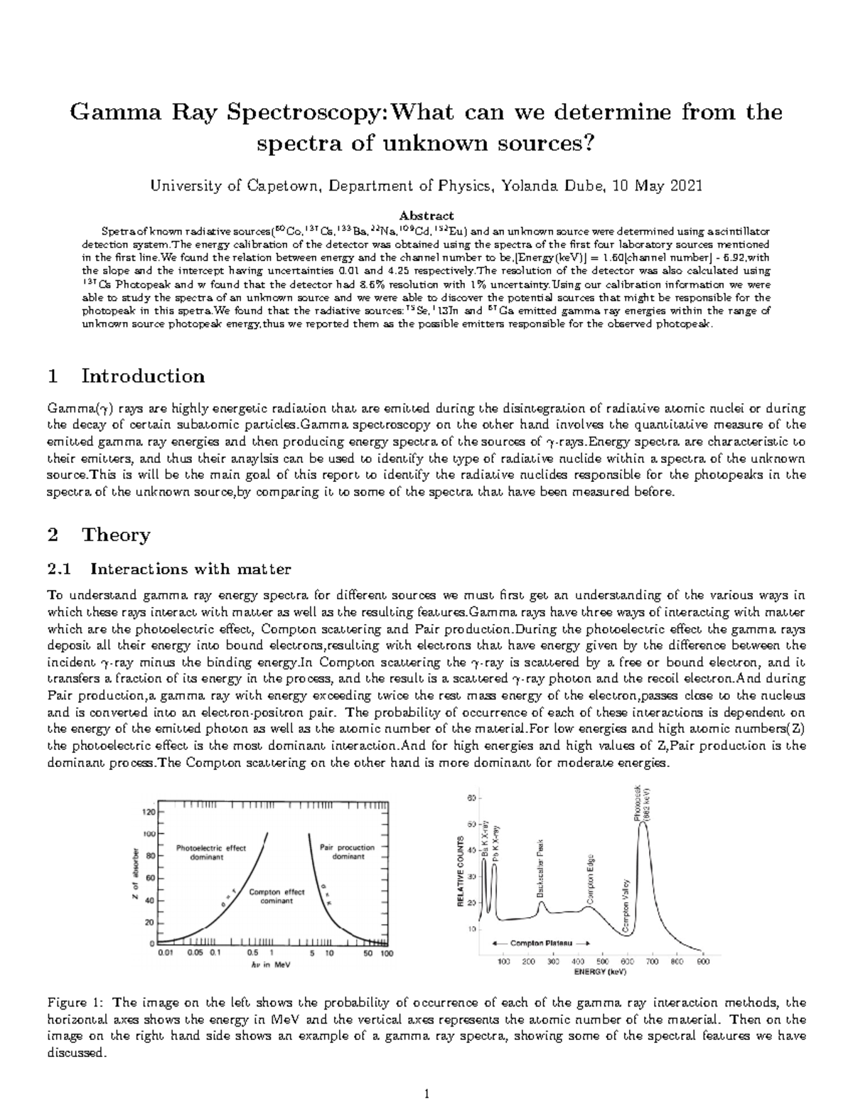 Gamma Spectroscopy Lab Report - PHYS 1010 L1 تجربة معين غير معروف - Studocu