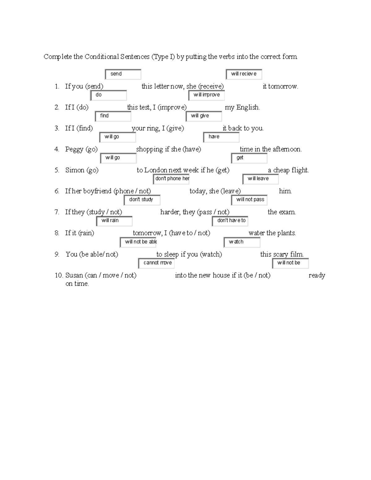 Conditional Sentences Type I Practice Exercises - Studocu