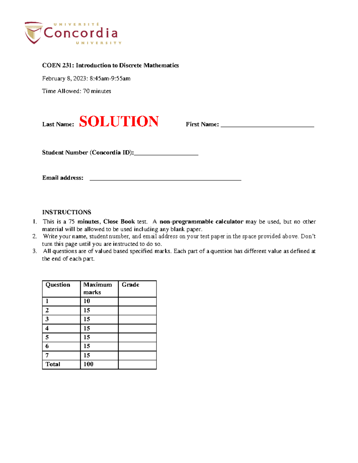Midterm 1A Solutions for COEN 231 - Winter 2023 Discrete Math Exam ...