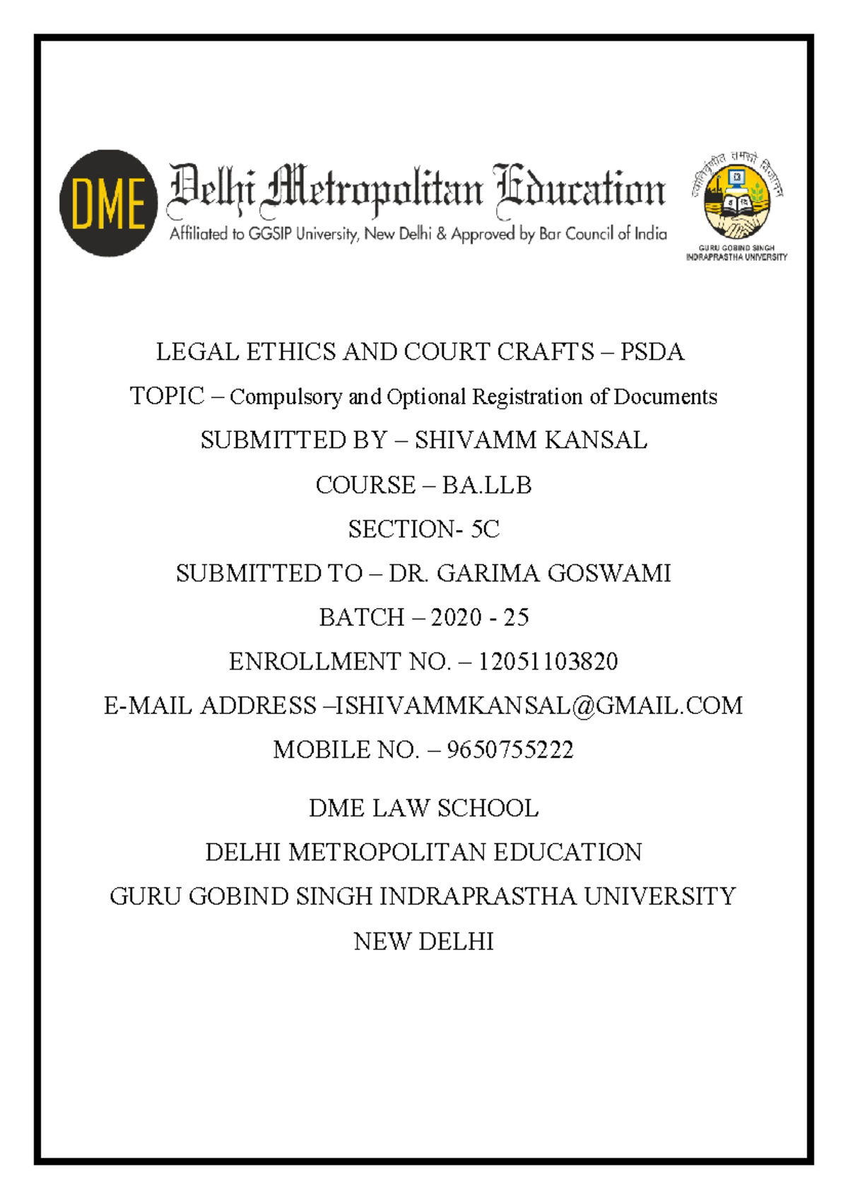 Compulsory & Optional Document Registration - BA Legal Ethics PSDA ...