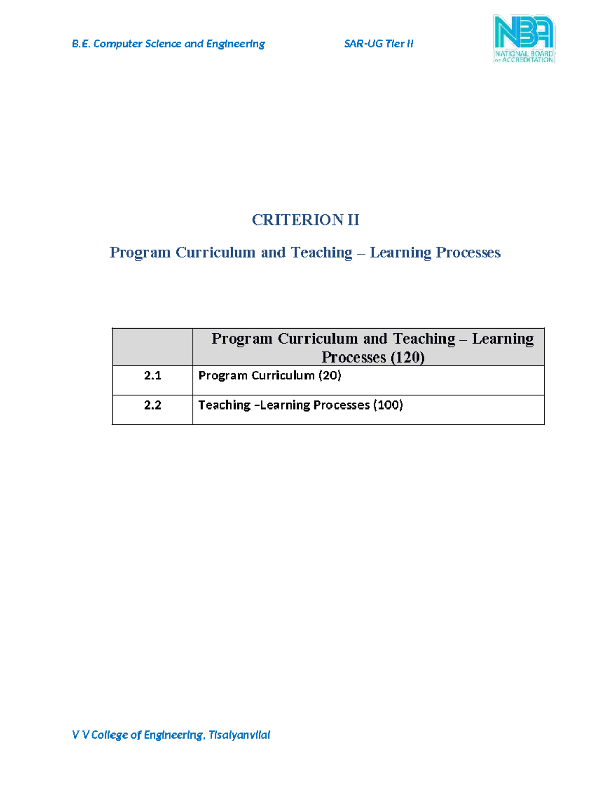 B.E. Computer Science & Engineering Tier II: Curriculum & Teaching ...