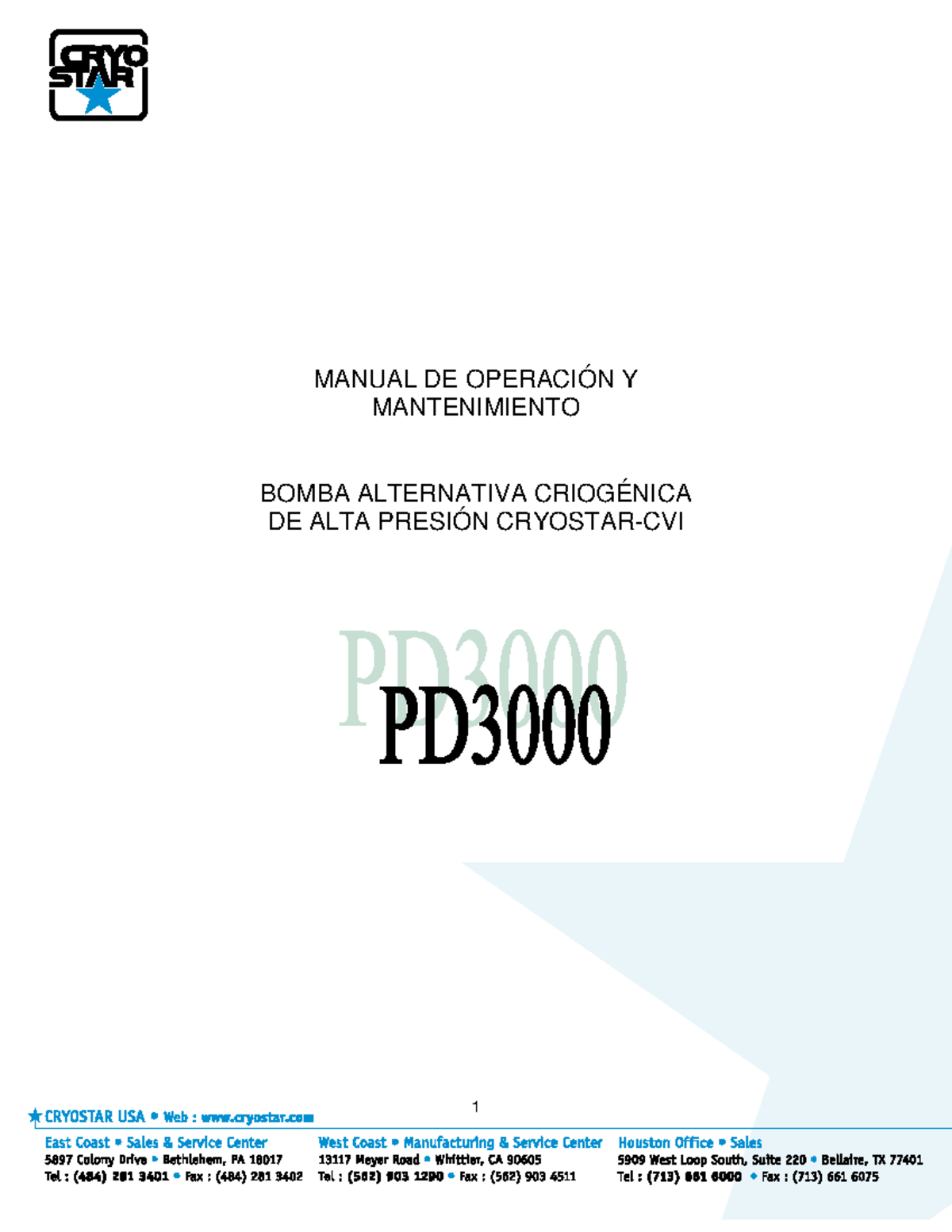Manual de Operación y Mantenimiento de Bomba Criogénica Pd3000 Cvi ...