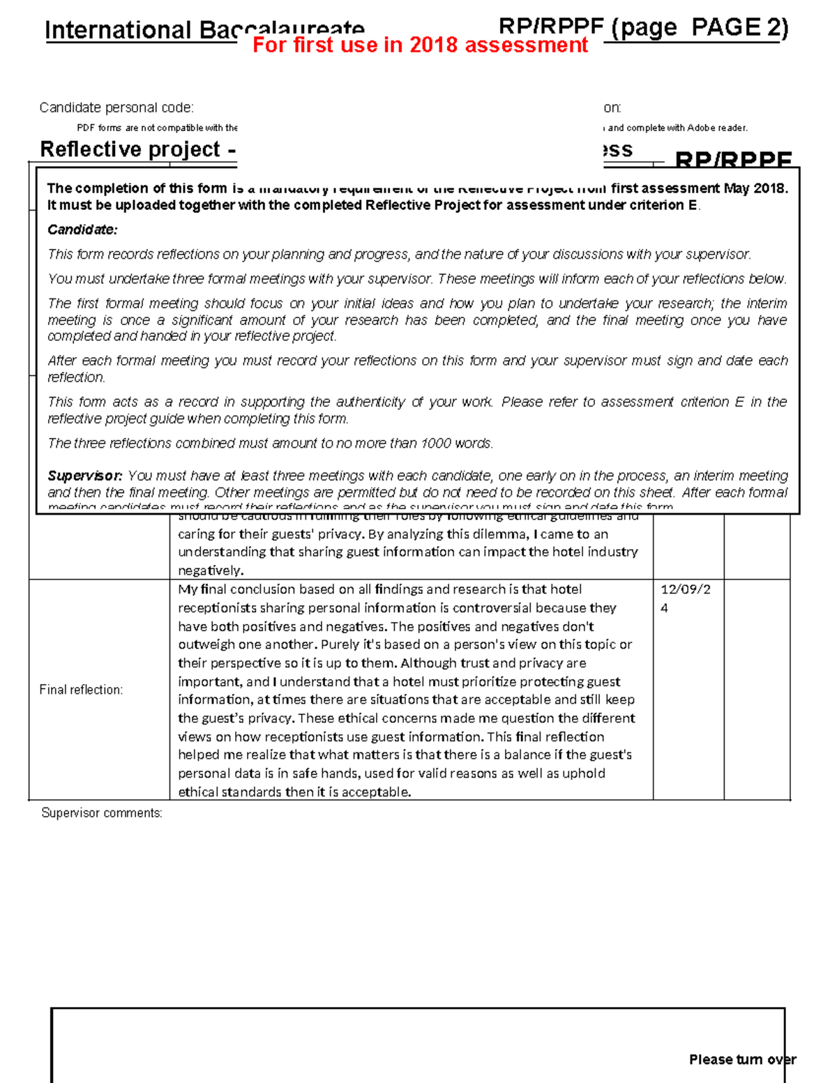 RP- RPPF form - for English essays! - Candidate personal code: Session ...