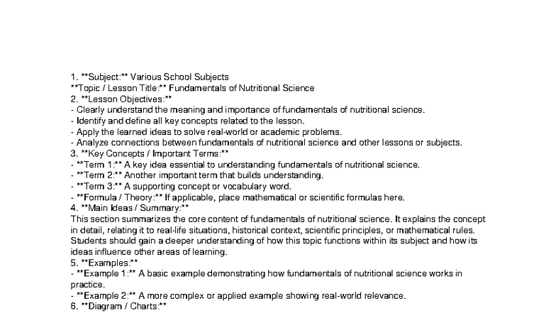 Fundamentals of Nutritional Science - Identify and define all key ...